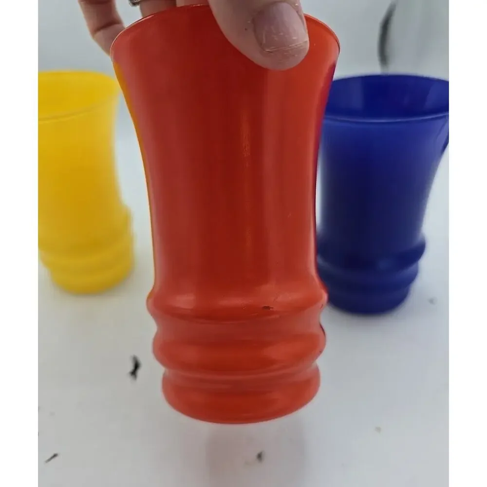 Vtg Anchor Hocking Rainbow‎ Ridged Base Tumblers Bright Color Blue Orange Yellow